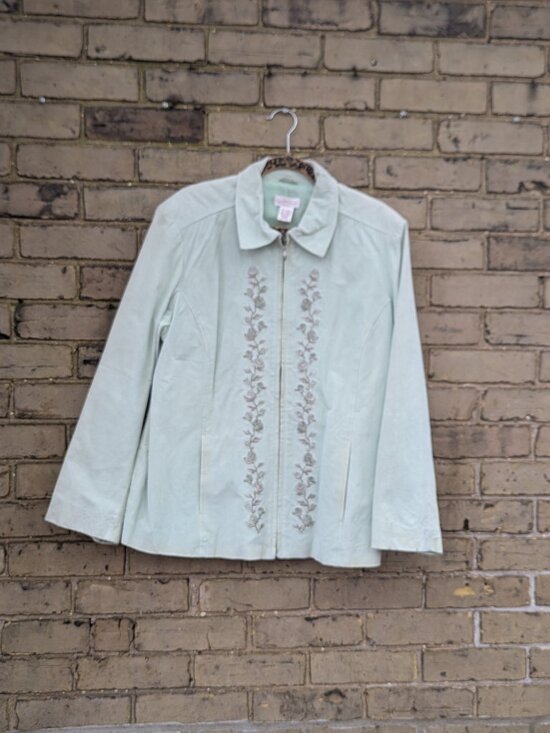 Northern Reflections Jackets & Blazers - Northern Reflections Mint Green Embroidered Suede Leather Jacket Cottagecore XL